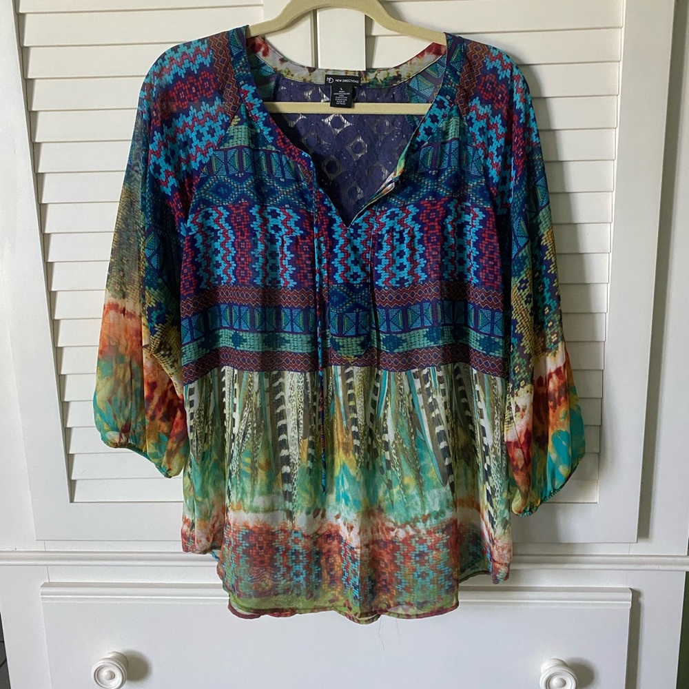 new directions Multicolor Boho Printed Tunic Top